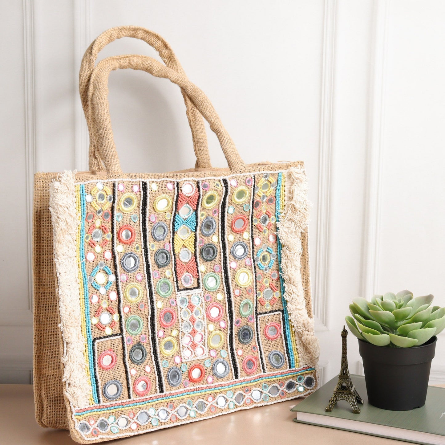 Mirror Natural Jute Tote Box Bag
