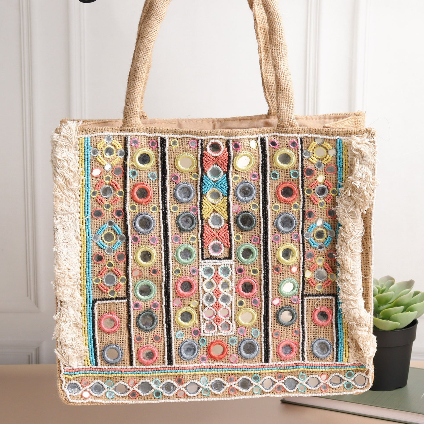 Mirror Natural Jute Tote Box Bag