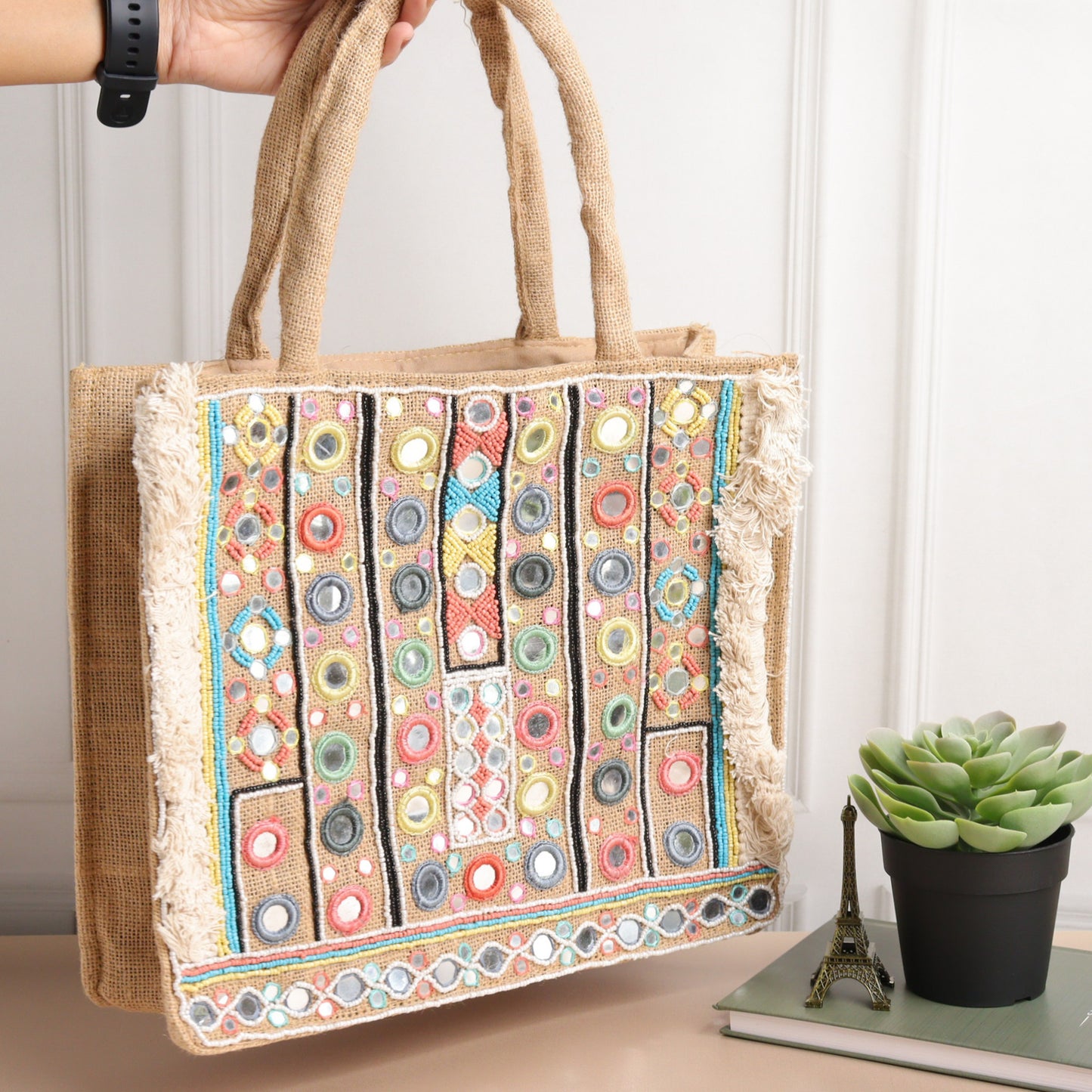 Mirror Natural Jute Tote Box Bag