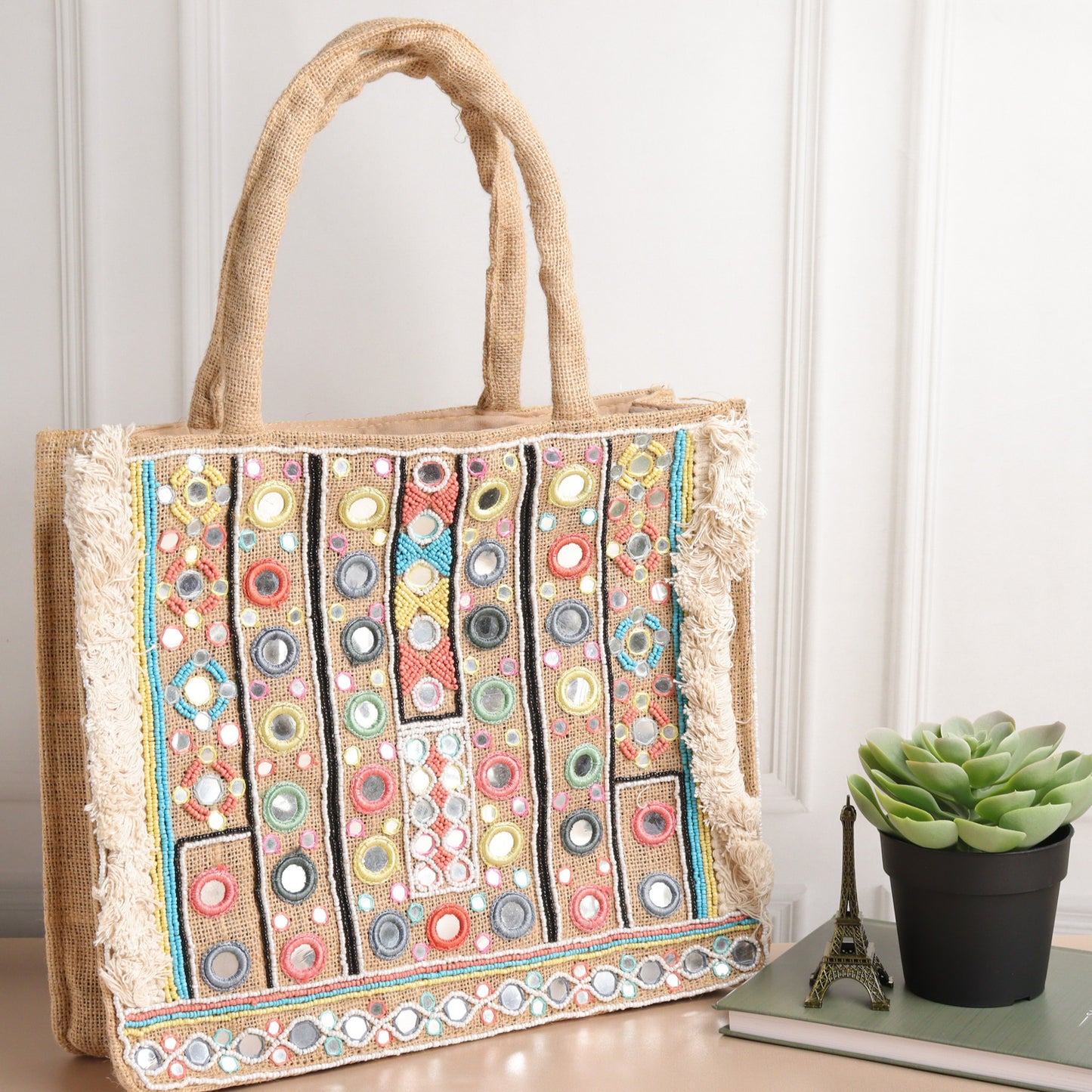 Mirror Natural Jute Tote Box Bag