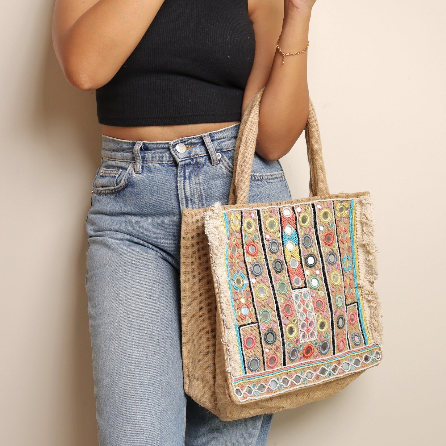 Mirror Natural Jute Tote Box Bag
