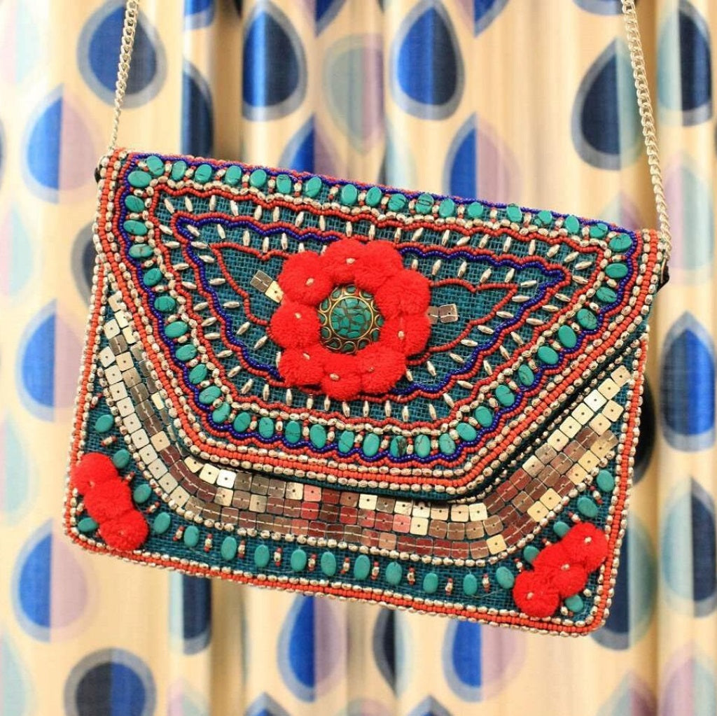 Topaz Turquoise Jute Bag