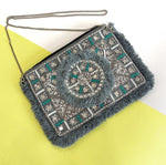 Snow Grey Beaded Clutch