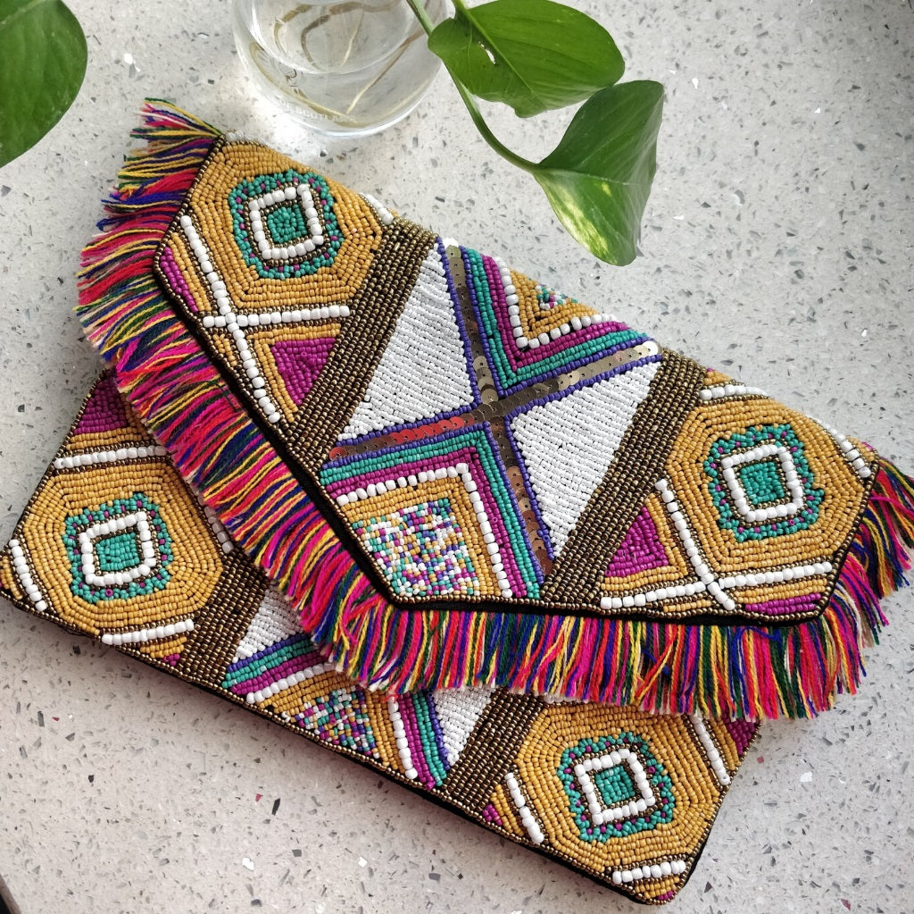 Kaleidoscopic Beaded Bohemian Clutch