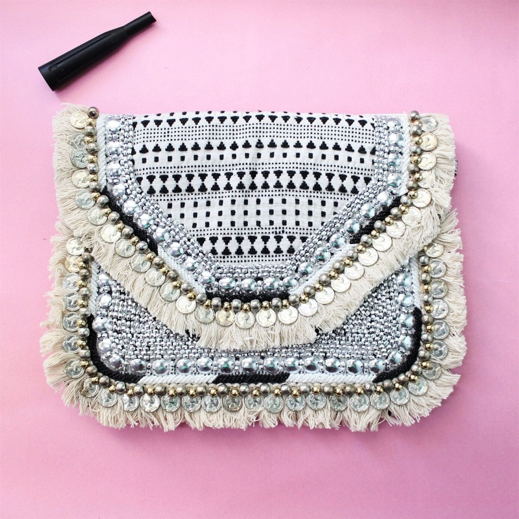 Hellas Black & White Jacquard Bag