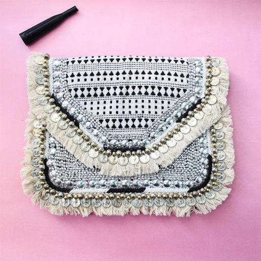 Hellas Black & White Jacquard Bag