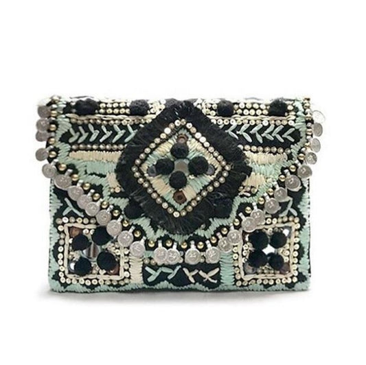 Forget-Me-Not Raffia Coin Clutch