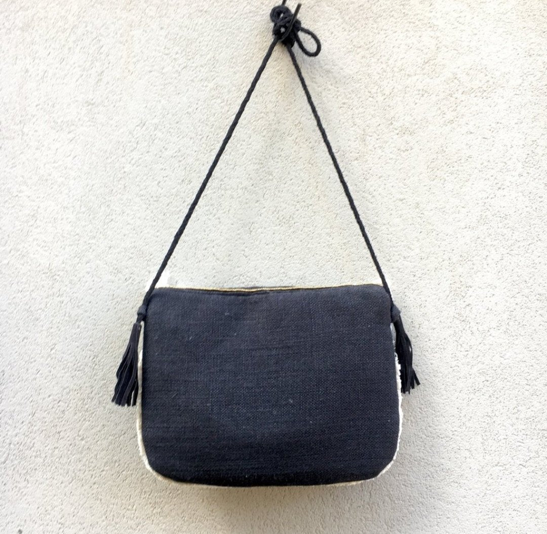 Alicante Black Embroidered Jute Coin Clutch