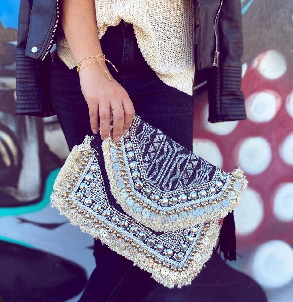 Alicante Black Embroidered Jute Coin Clutch