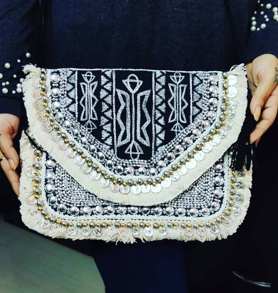 Alicante Black Embroidered Jute Coin Clutch
