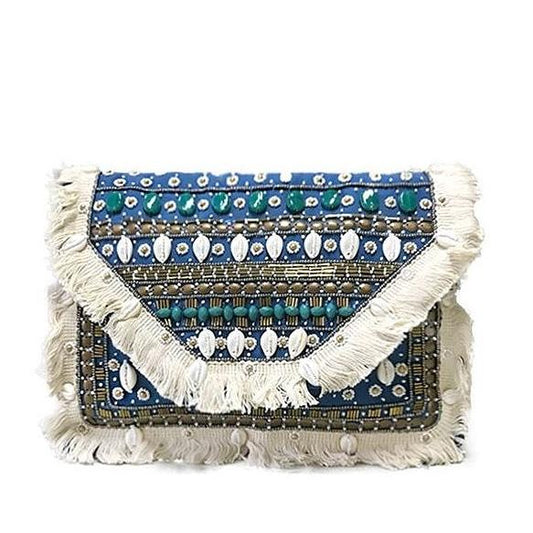 Vancouver Blue Shell Canvas Clutch Boho Bag