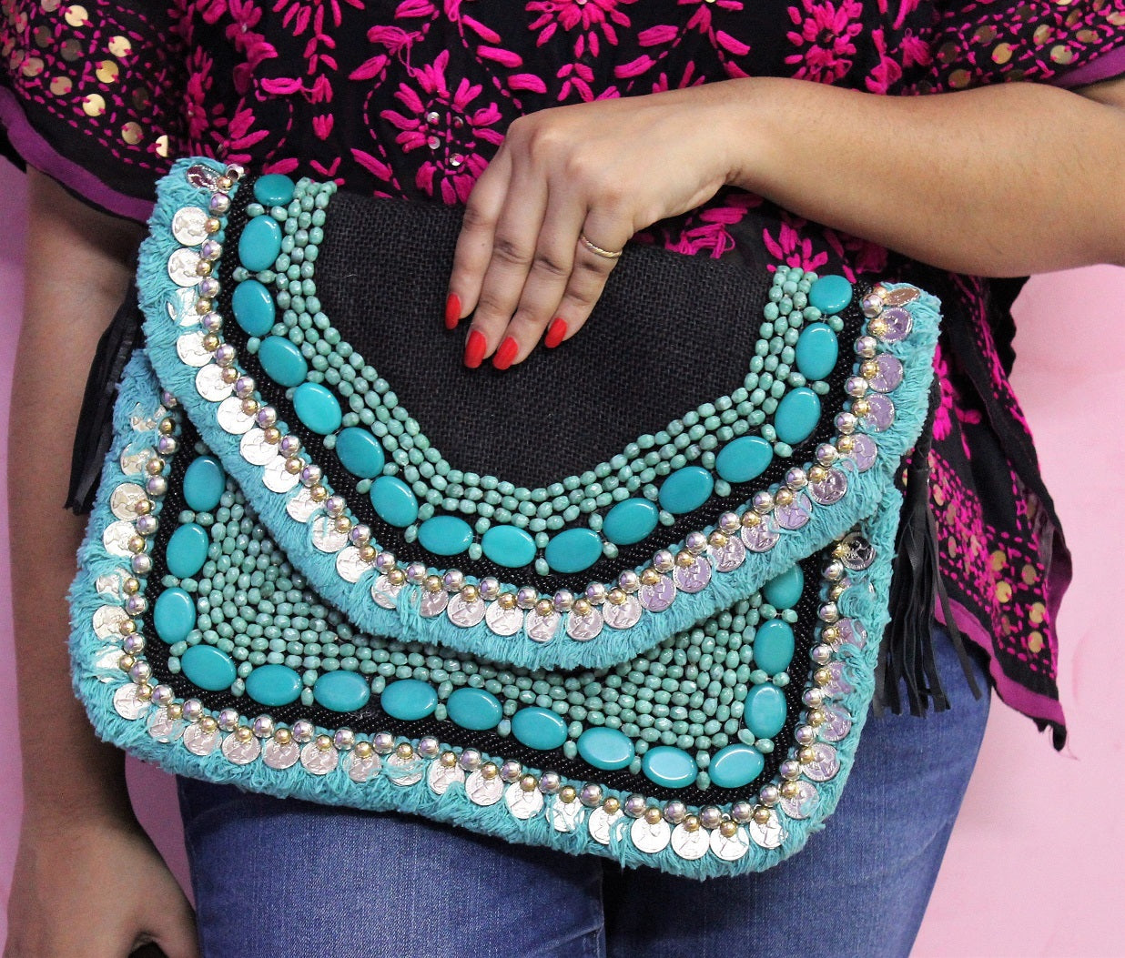 Turquoise Vaso - Glass Beads Bag