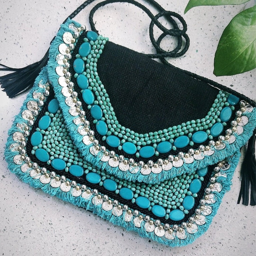 Turquoise Vaso - Glass Beads Bag