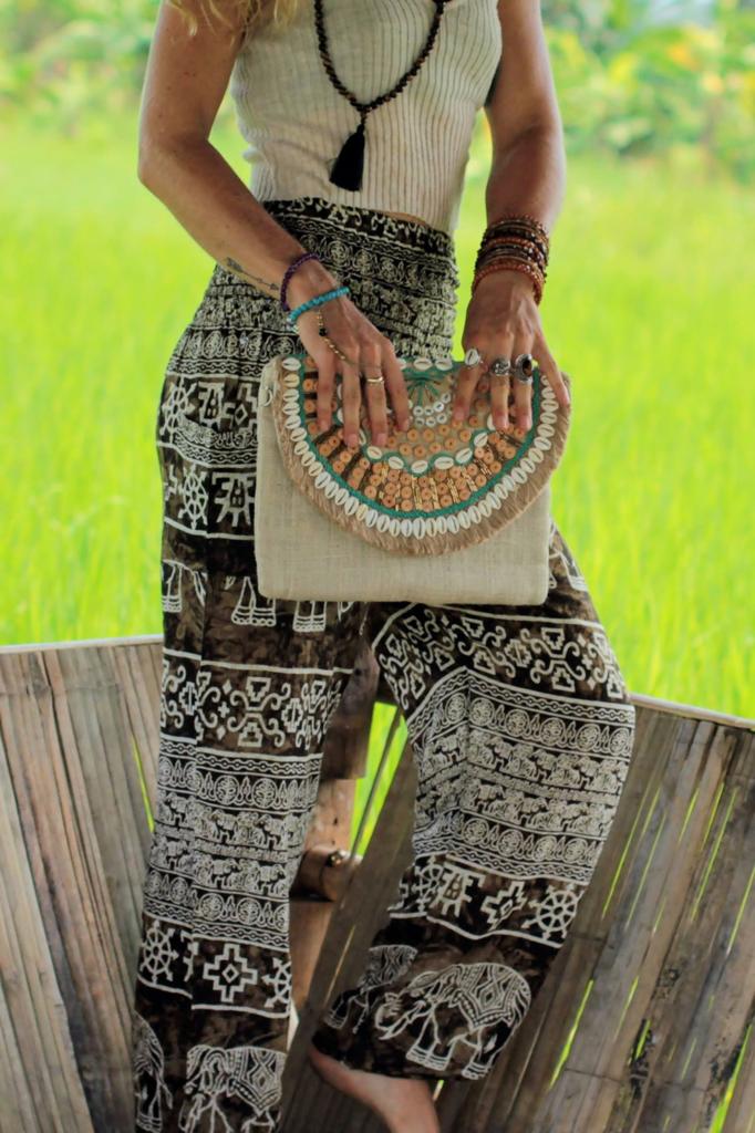 Santorini Shell Jute Clutch Boho Bag - Turquoise