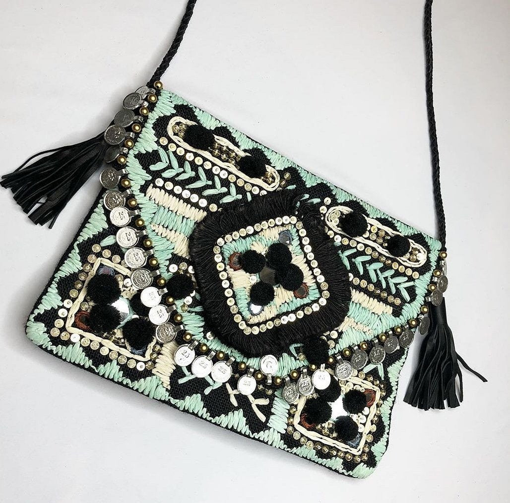 Forget-Me-Not Raffia Coin Clutch