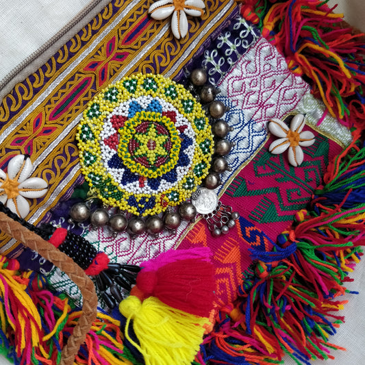 Colorful Banjara Tribal Pom Pom Bag