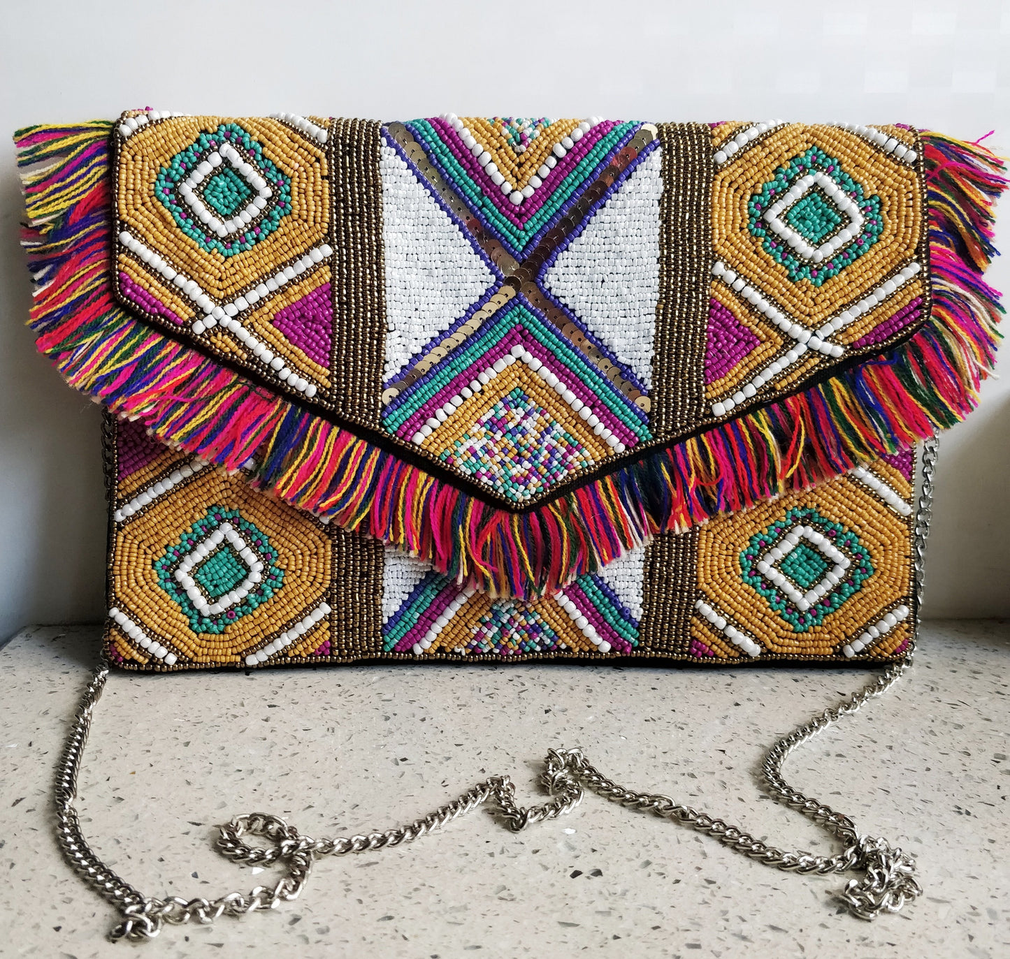 Kaleidoscopic Beaded Bohemian Clutch
