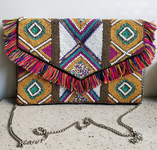 Kaleidoscopic Beaded Bohemian Clutch