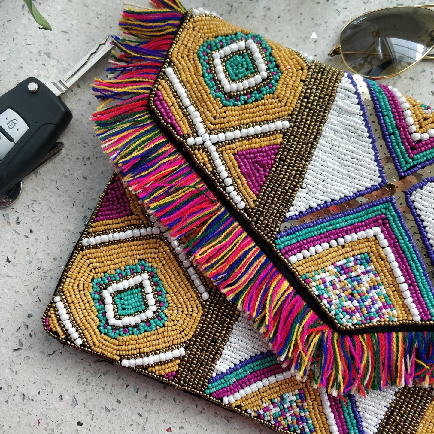 Kaleidoscopic Beaded Bohemian Clutch