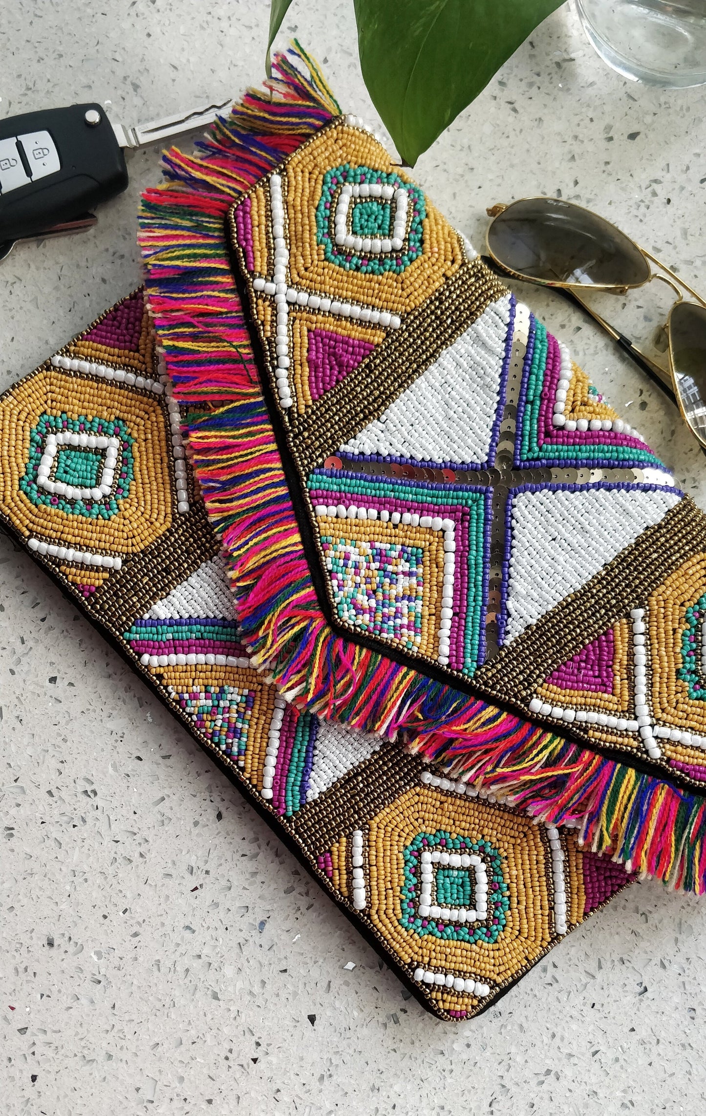 Kaleidoscopic Beaded Bohemian Clutch