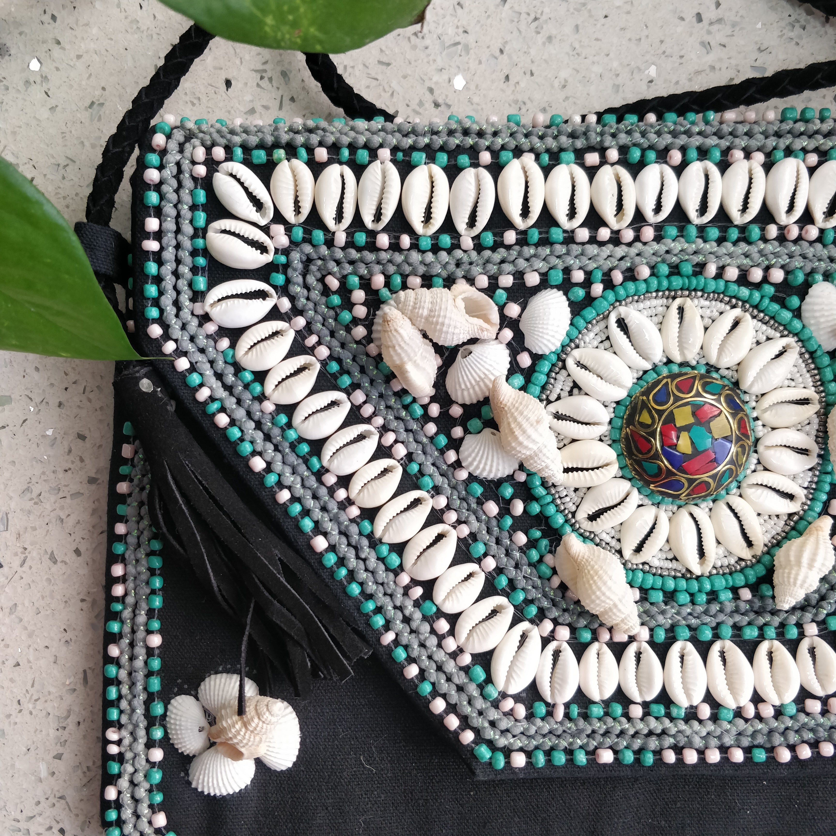 Kalmar Turquoise Bead Black HandMade Bag