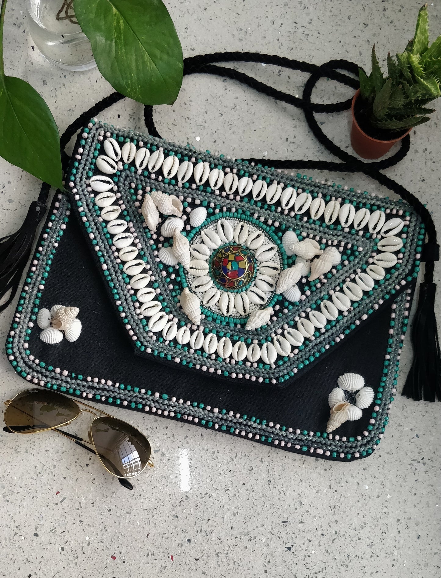 Kalmar Turquoise Bead Black HandMade Bag
