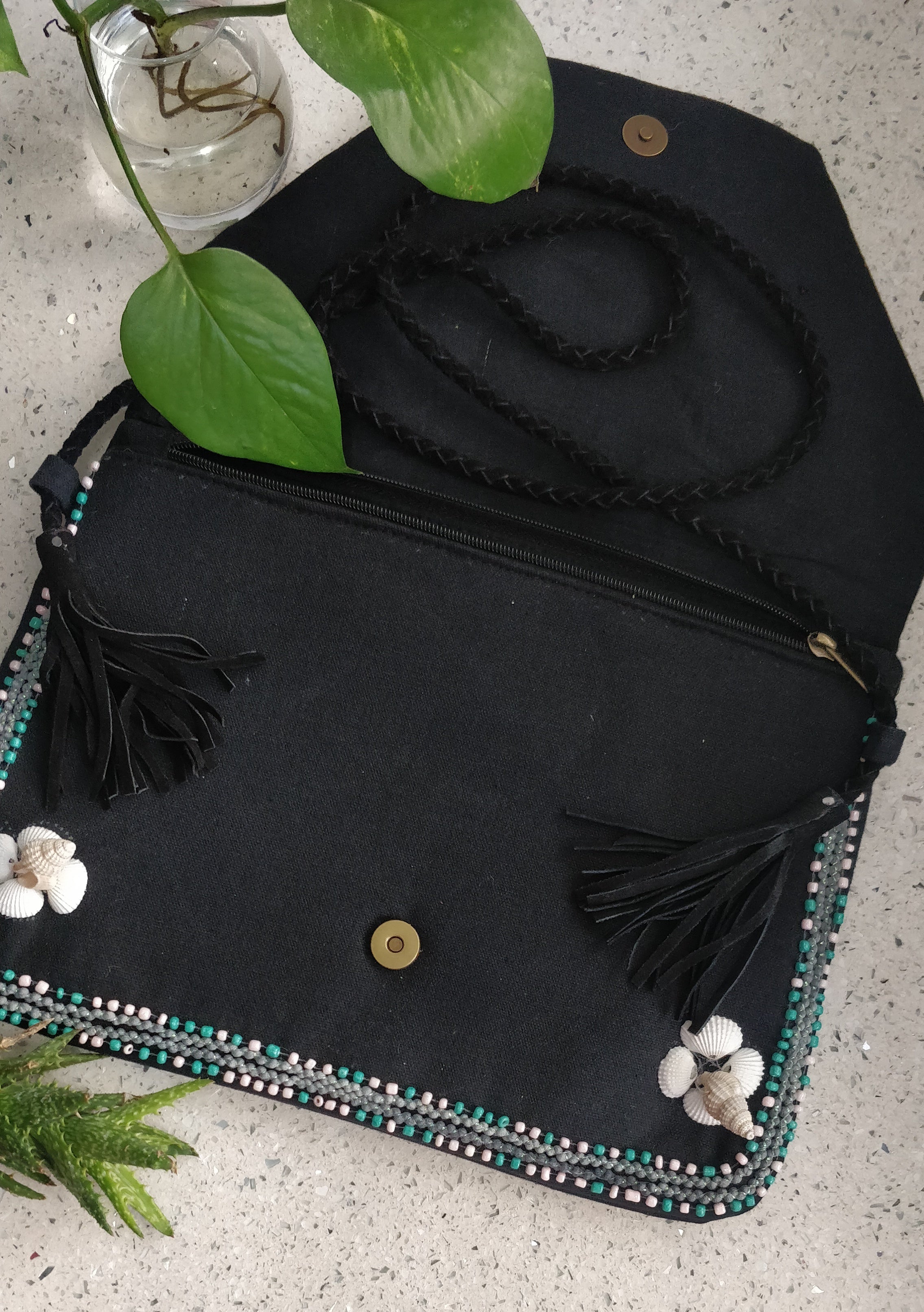 Kalmar Turquoise Bead Black HandMade Bag