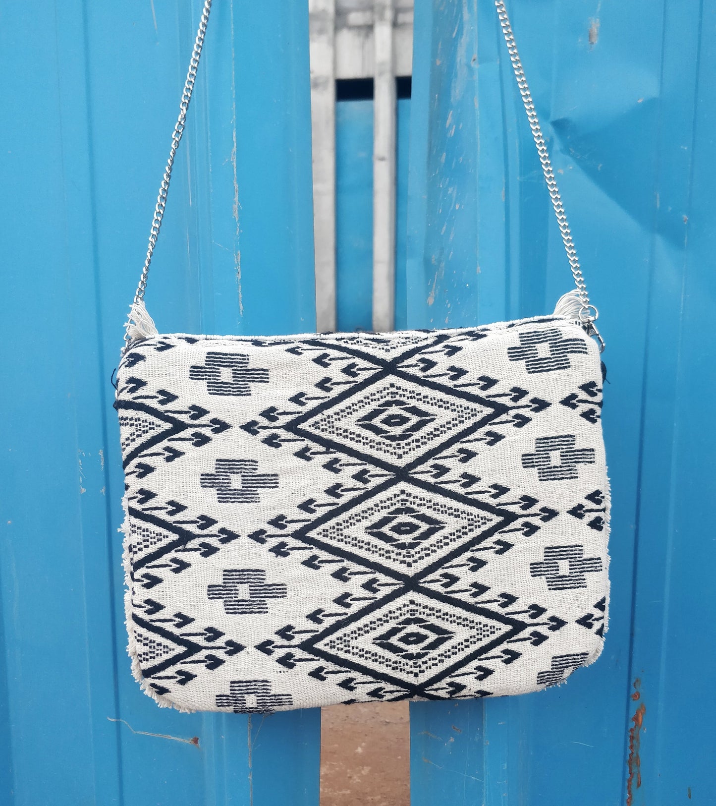 Black & White Jacquard Coin Bohemian Bag