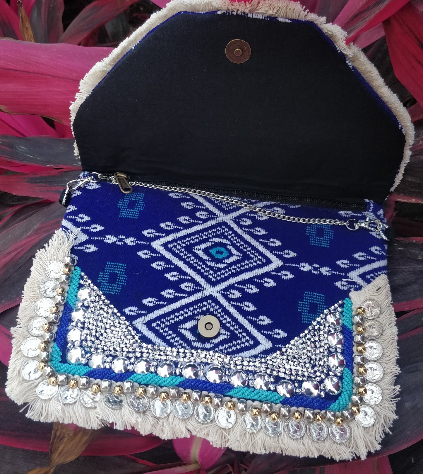 Dark Purple Jacquard Coin Bohemian Bag