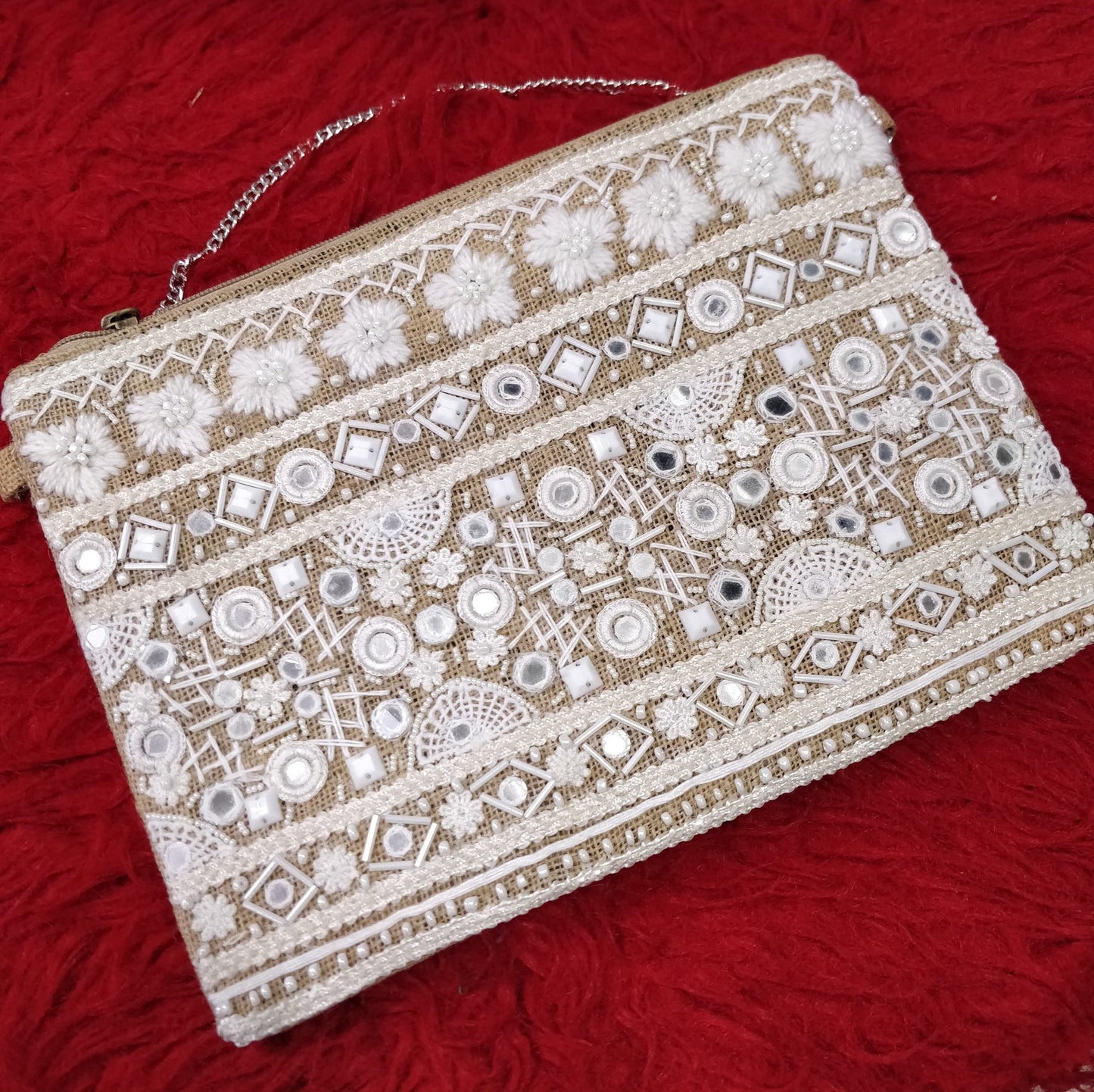 Mysuru White Threaded Jute Boho Bag