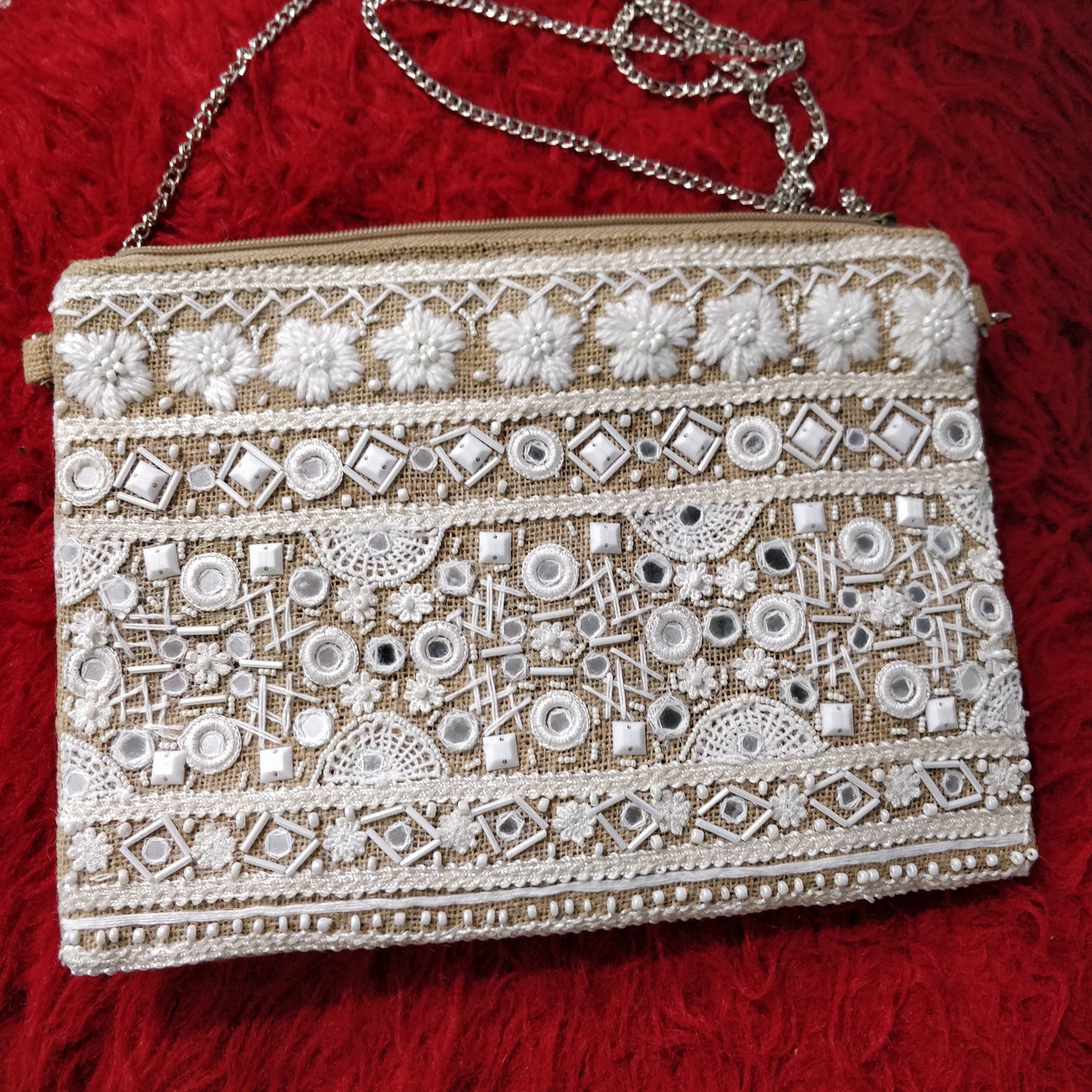 Mysuru White Threaded Jute Boho Bag