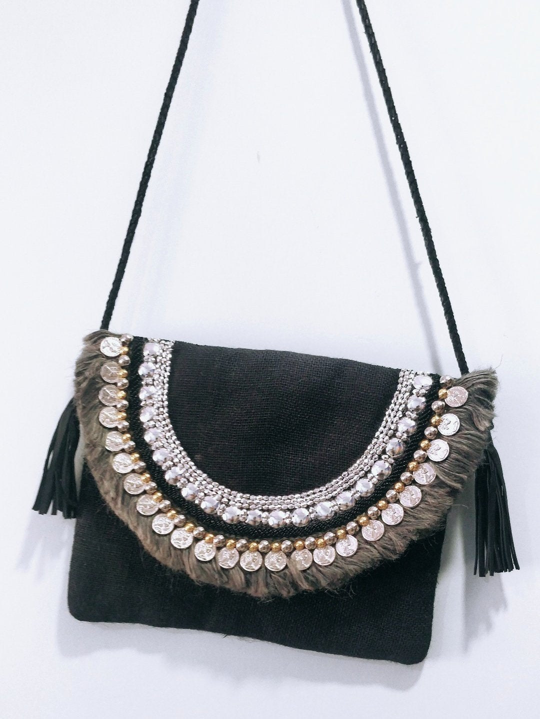 Onyx Black Jute Coin Clutch