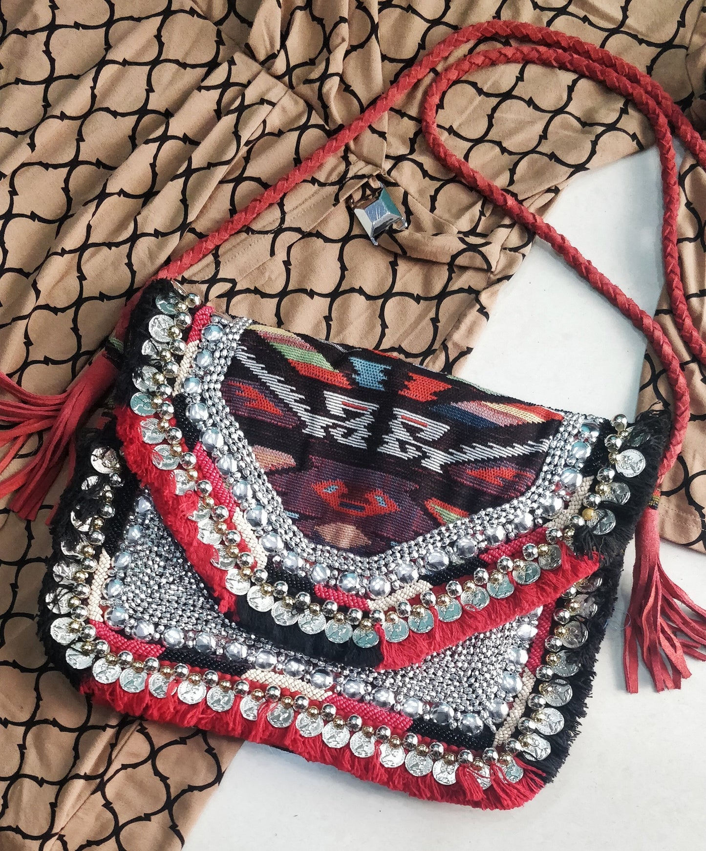 Angelica Multicolored Jacquard Coin Bohemian Bag