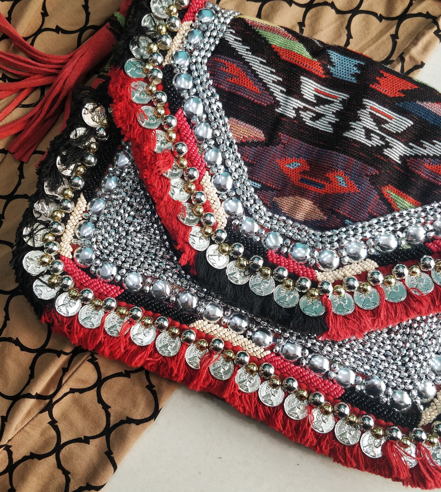 Angelica Multicolored Jacquard Coin Bohemian Bag