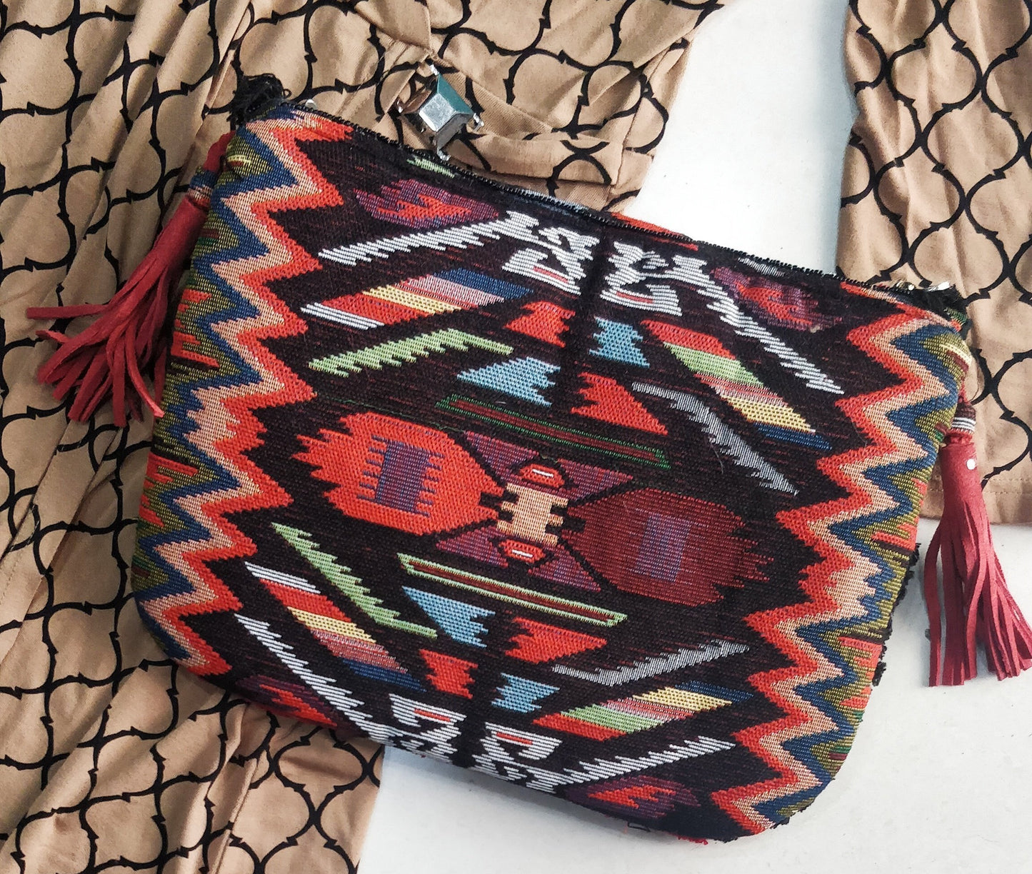 Angelica Multicolored Jacquard Coin Bohemian Bag