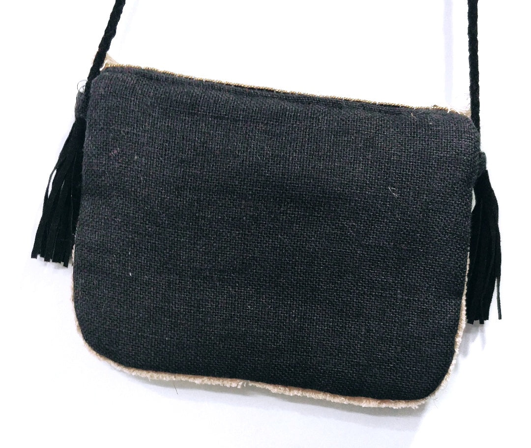 Mini Gypsy Aztec Black Jute Coin Work Boho Bag