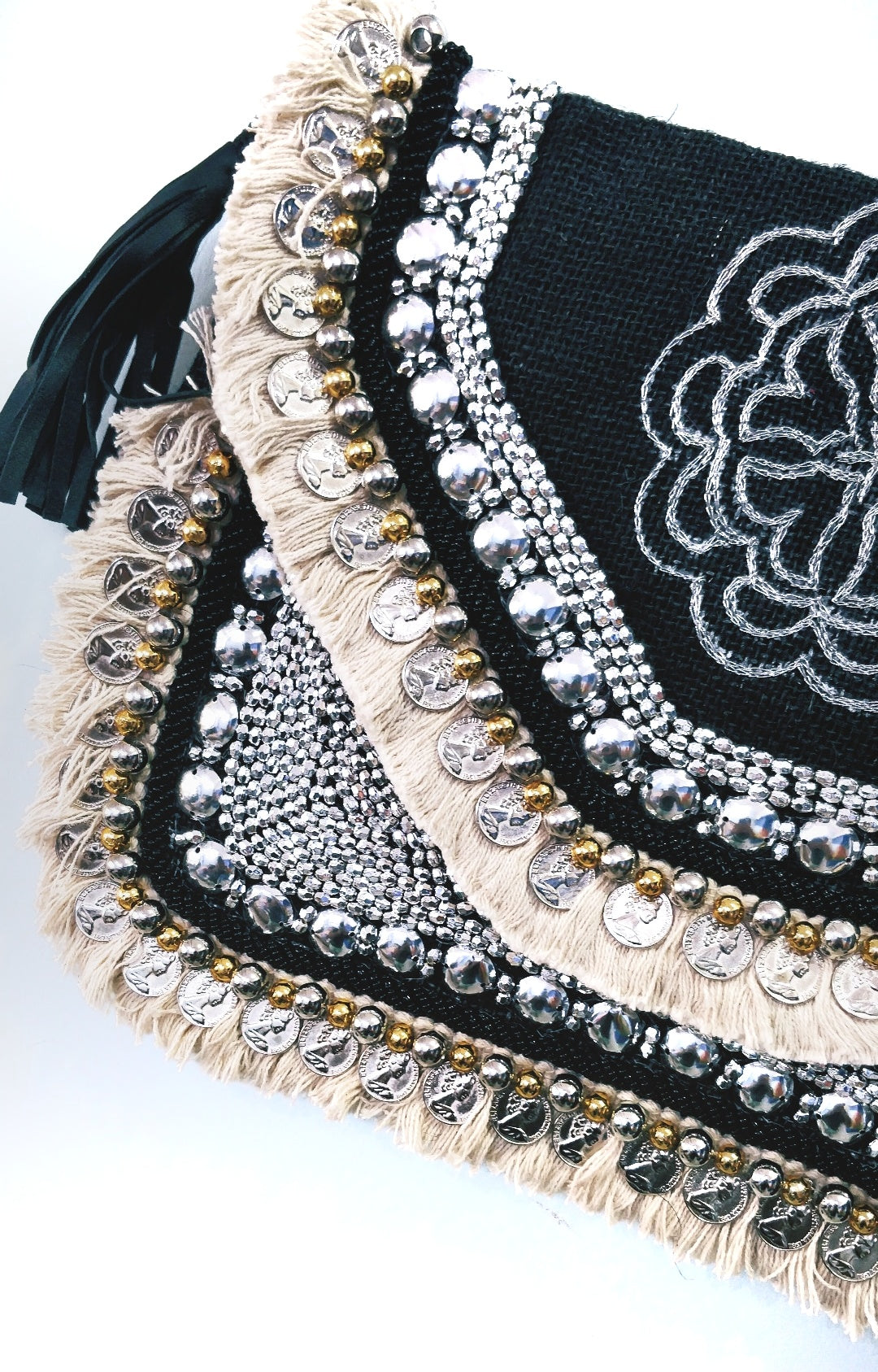 Aba Black Embroidered Jute Coin Clutch