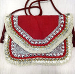 Red Jute Coin Clutch Boho Bag