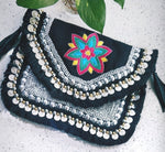 Amaris Mandala Black Embroidered Jute Coin Clutch