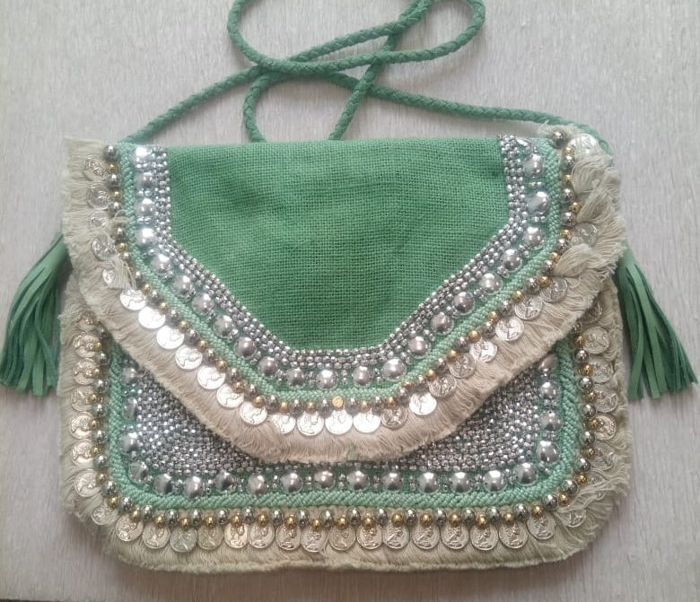 Mint Jute Coin Clutch