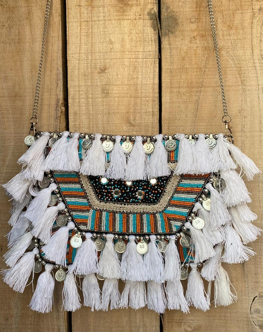 White Tassle Coin Bohemian Bag