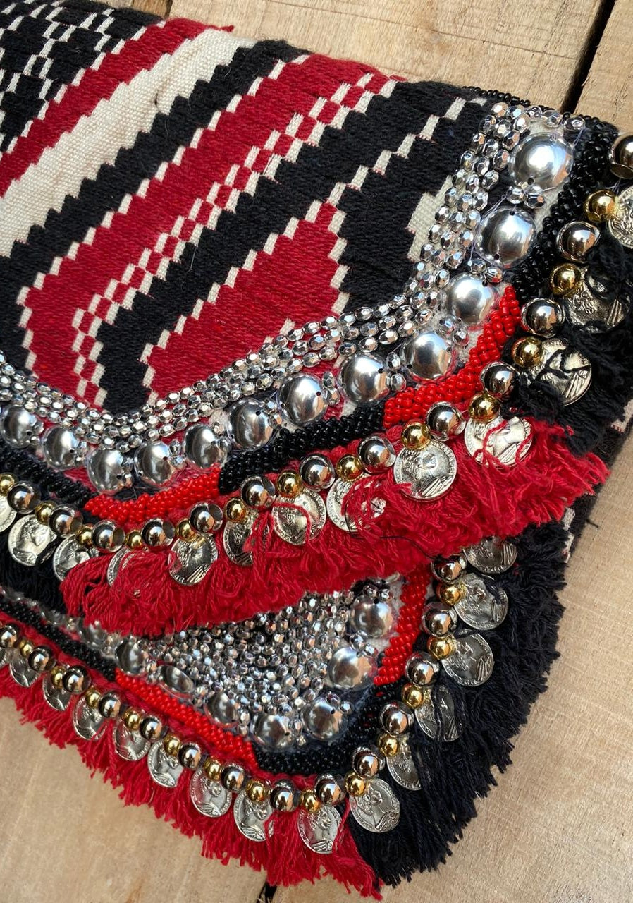 Red Jacquard Coin Bohemian Bag