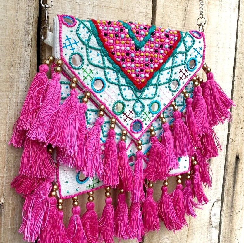 Cali Multicolored Tassle Canvas Boho Bag