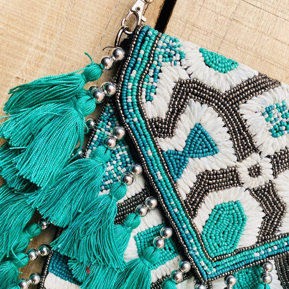 Teal Raffia Cali Bag