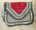 Grey Banjara Coin Clutch Boho Bag2