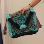 Aubrey Raffia Flowered Turquoise