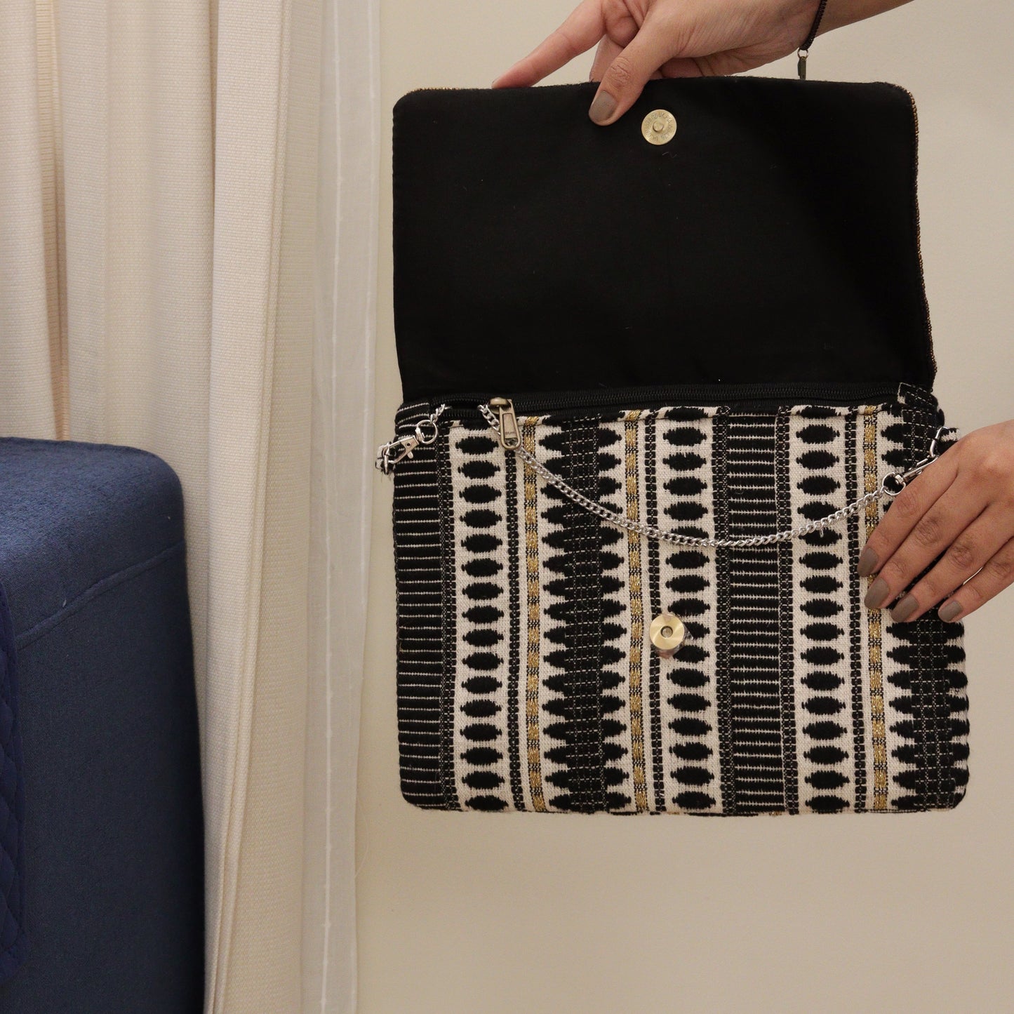 Hamsa Black Jacquard Clutch
