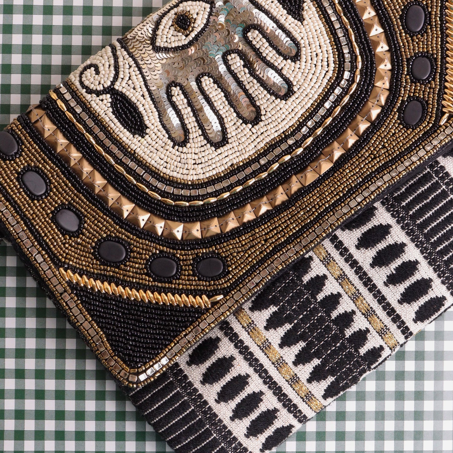 Hamsa Black Jacquard Clutch