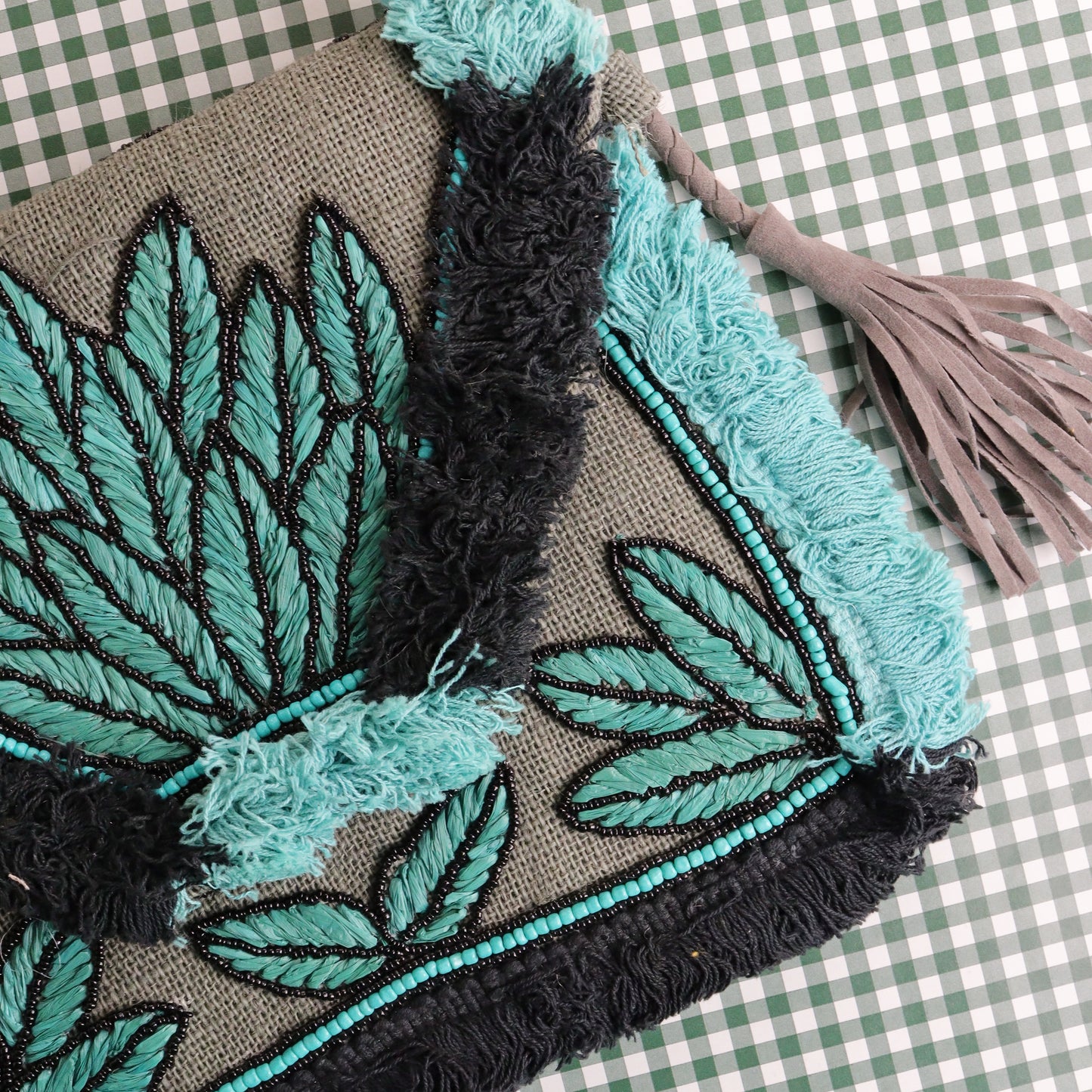 Aubrey Raffia Flowered Turquoise