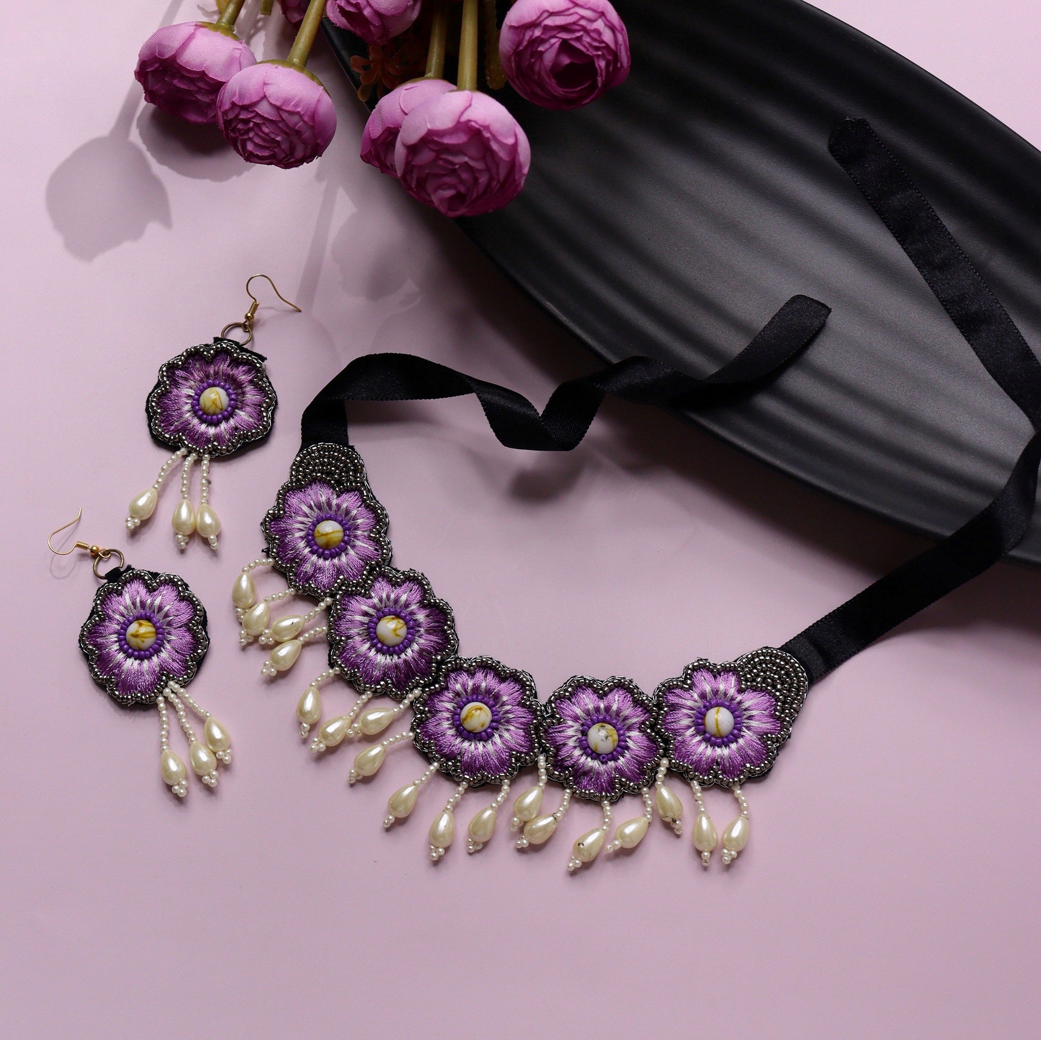 Lavender Flower Necklace Set